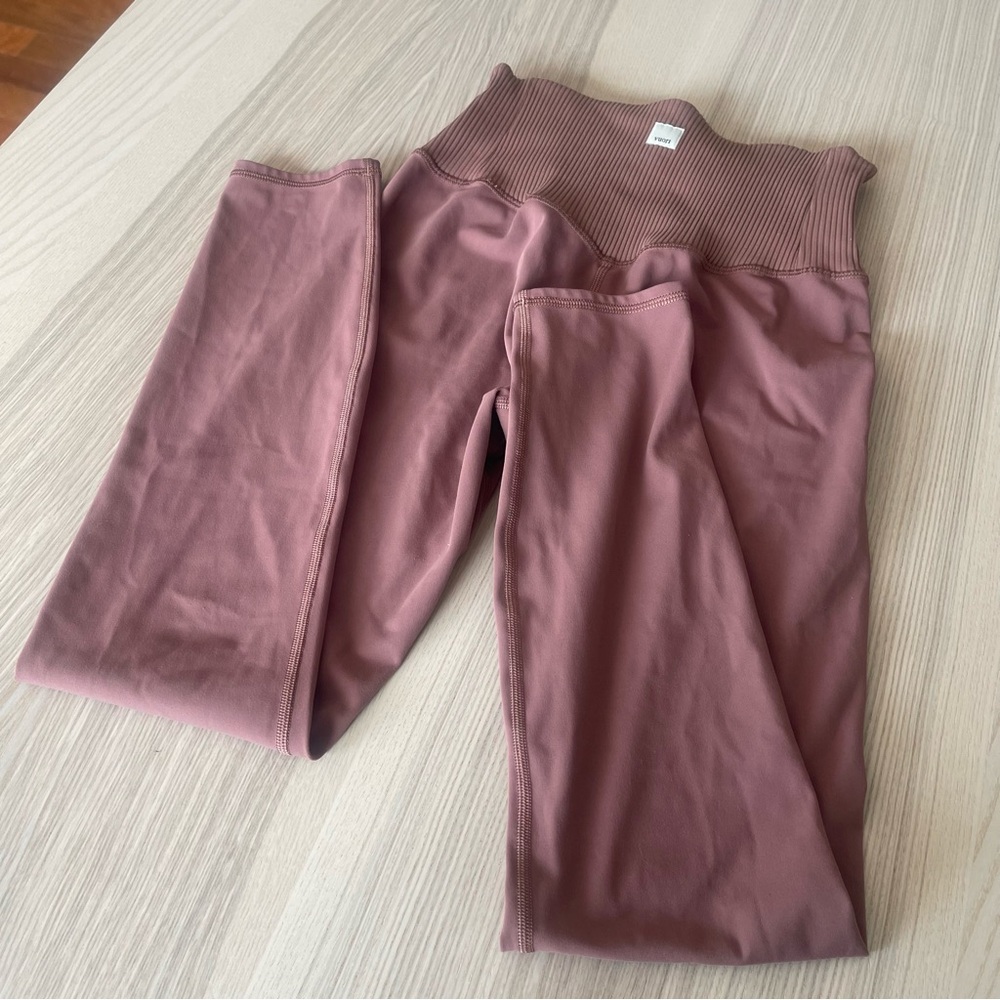 Vuori Ribbed Studio High Rise 25” Inseam Leggings Rosewood Pink Brown Size Small
